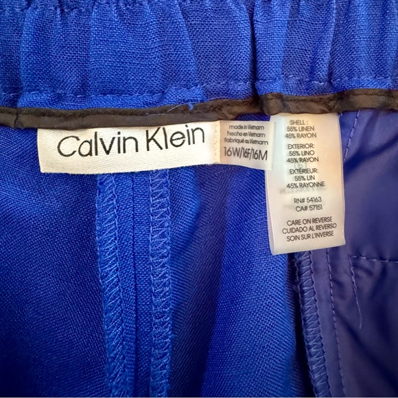 Calvin Klein Linen Blend Ankle Pants Cerulean Royal Blue NWOT Size 16W MSRP $109 - Picture 1 of 5